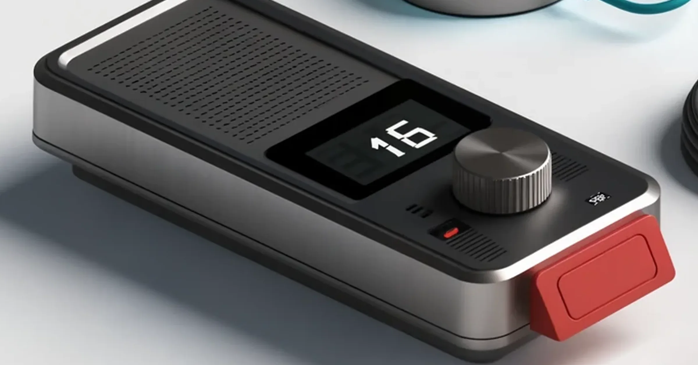 Futuristic conceptual marine VHF control-head visualization set to channel 16